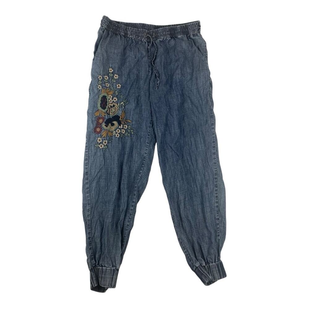 Soft Surroundings size small pull on embroidered capris cropped harem jeans